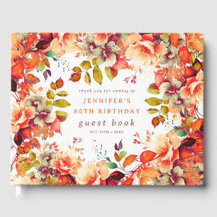 Fall Watercolor Floral 80th Birthday Guest Book