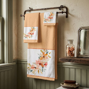 Fall watercolor floral bath towel set