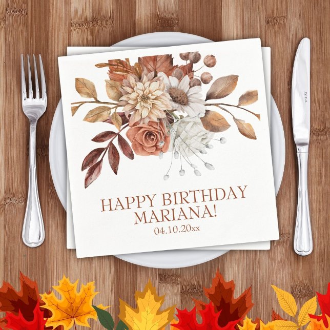 Fall Watercolor Floral Birthday Party Napkins (Creator Uploaded)