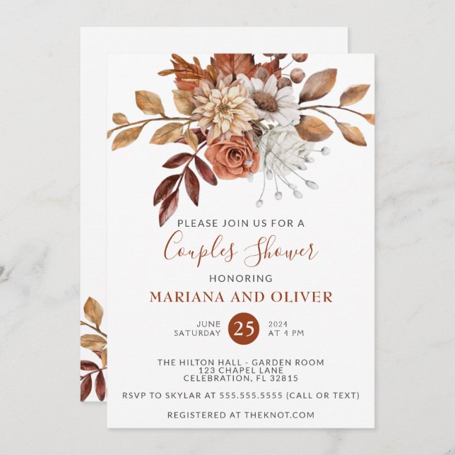 Fall Watercolor Floral Couples Shower Invitation (Front/Back)
