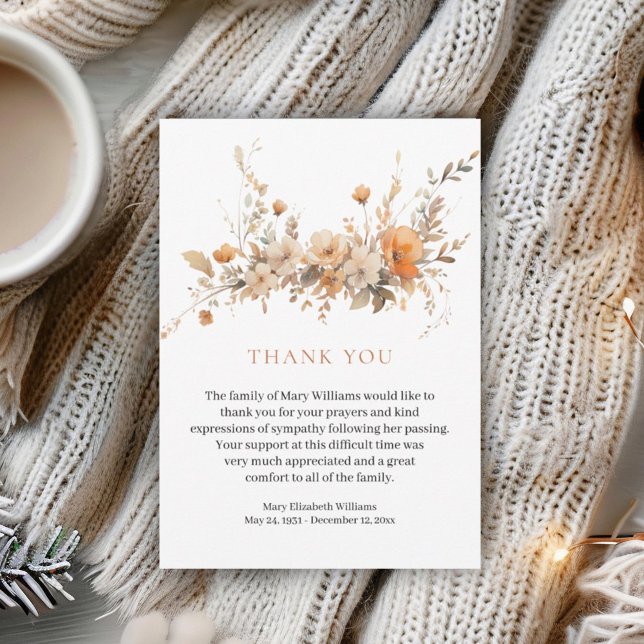 Fall Watercolor Floral Funeral Thank You Card (Creator Uploaded)