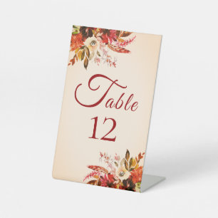 Fall Watercolor Floral Ivory Wedding Table Number Pedestal Sign