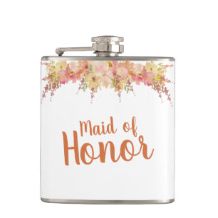 Fall Watercolor Floral Maid of Honour Hip Flask