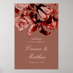Fall Watercolor Floral Maximalism Wedding Welcome Poster
