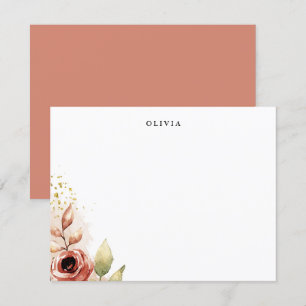 Fall Watercolor Floral Personalised Flat Note Card
