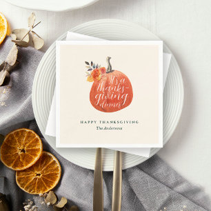 Fall Watercolor Floral Pumpkin Thanksgiving Dinner Napkin