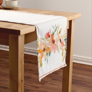 Fall watercolor floral short table runner
