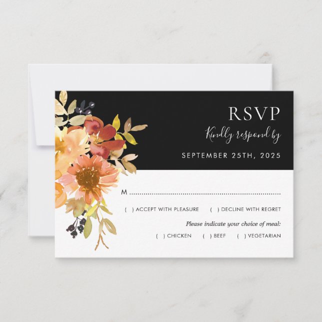 Fall Watercolor Floral String Lights Wedding RSVP Card (Front)