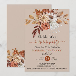 Fall Watercolor Floral Taupe Surprise Party Invitation