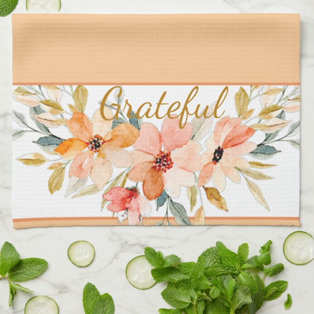 Fall watercolor floral  tea towel (Folded)