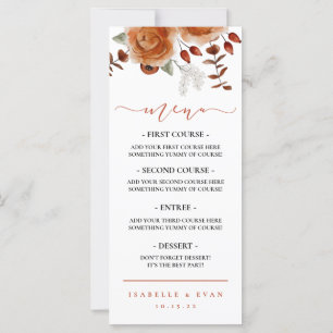 Fall Watercolor Floral Wedding Dinner Menu