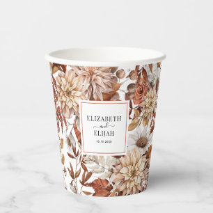 Fall Watercolor Floral Wedding Paper Cups
