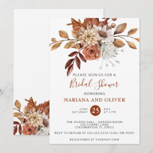 Fall Watercolor Floral White Bridal Shower Invitation