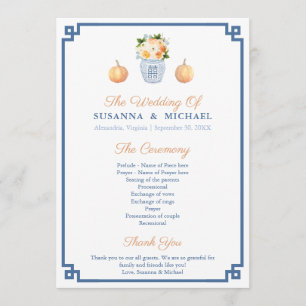 Fall Watercolor Florals And Pumpkins Wedding Programme