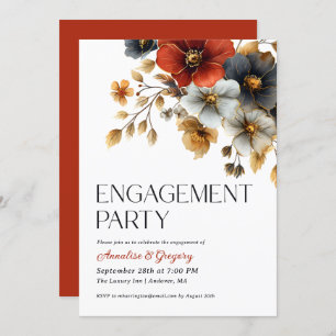 Fall Watercolor Florals Engagement Party Invitation