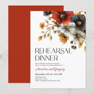 Fall Watercolor Florals Rehearsal Dinner Invitation
