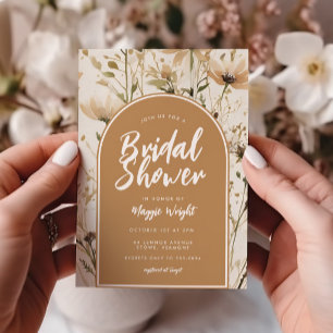Fall Watercolor Golden Wildflower Bridal Shower Invitation
