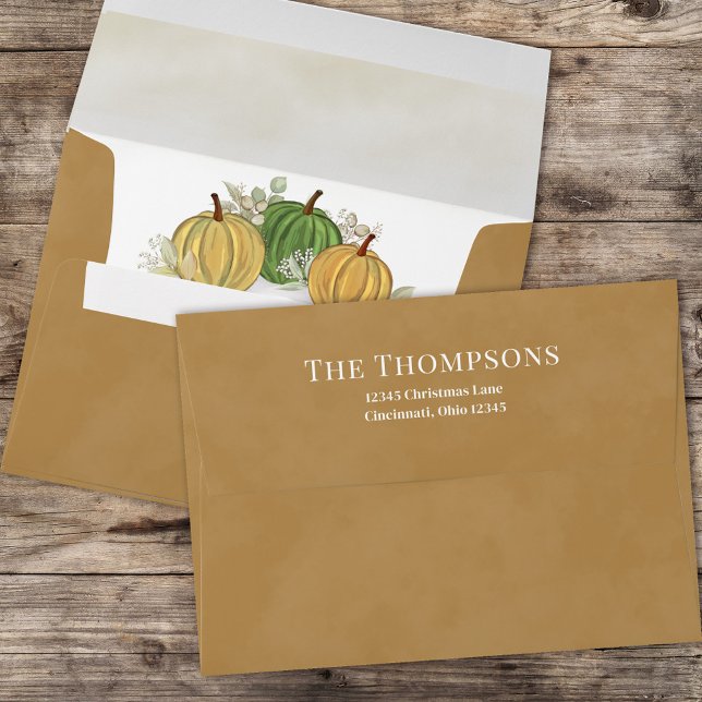 Fall Watercolor Gourds Autumn Foliage Custom Envelope (Autumn pumpkins and gourds harvest envelope.)