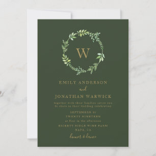 Fall Watercolor Greenery Wreath Wedding Invitation