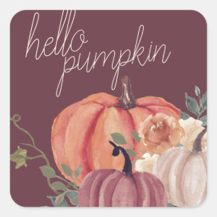 Fall Watercolor Hello Pumpkin Square Sticker