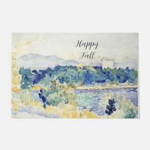 Fall watercolor landscape with customisable text doormat