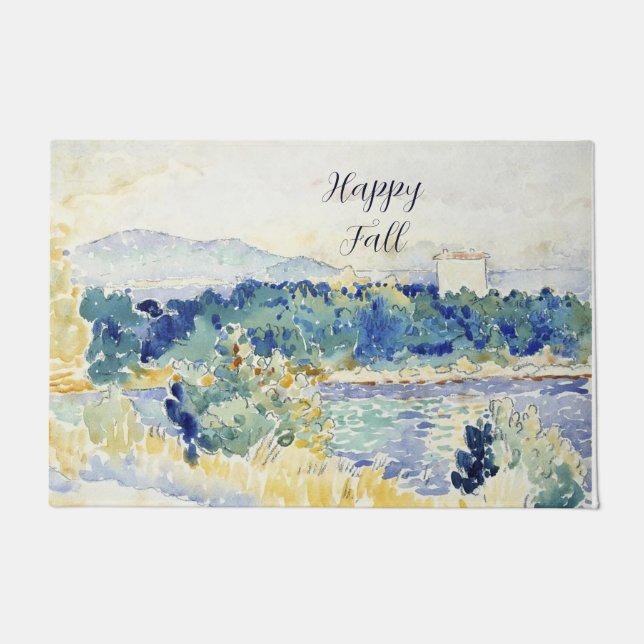 Fall watercolor landscape with customisable text  doormat (Front)