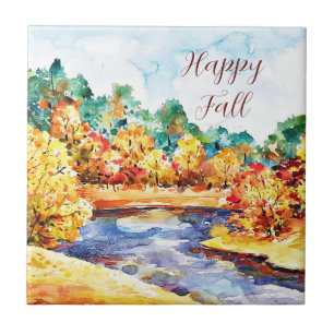 Fall watercolor landscape with customisable text tile