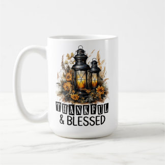 FALL WATERCOLOR LANTERN WITH SUNFLOWERS THANKFUL COFFEE MUG