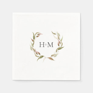 Fall Watercolor Laurel Wreath Monogram Wedding Napkin