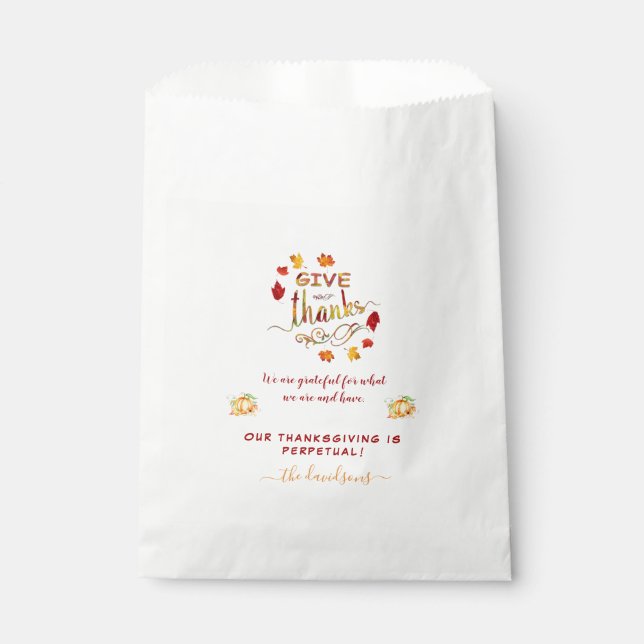 Fall Watercolor Leaves Give Thanks Monogram Favour Bags (Front)