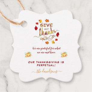 Fall Watercolor Leaves Give Thanks Monogram Favour Tags