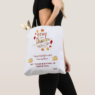 Fall Watercolor Leaves Give Thanks Monogram Tote Bag