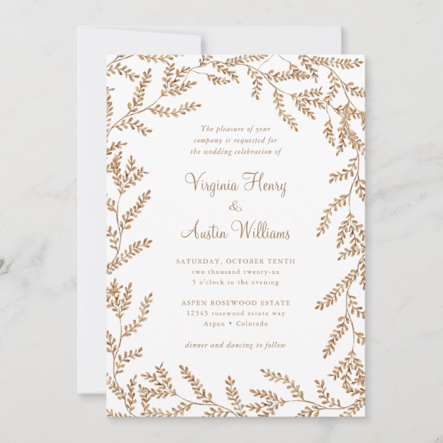 Fall Watercolor Leaves Wedding Invitation (Front)