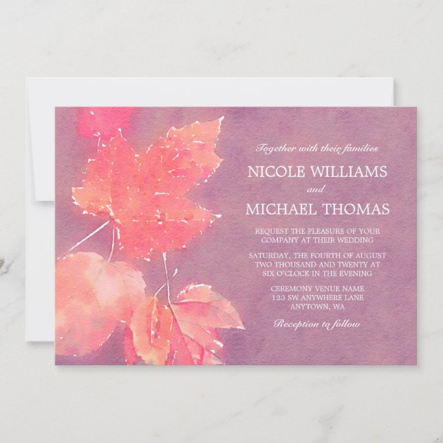 Fall Watercolor Leaves Wedding Invitations (Front)