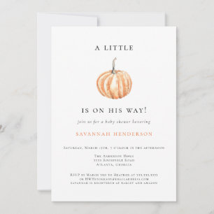 Fall Watercolor Little Pumpkin Orange Baby Shower Invitation