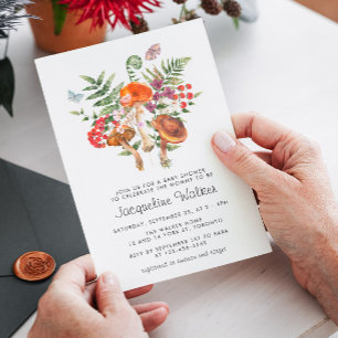 Fall Watercolor Mushroom Baby Shower Invitation