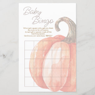 Fall Watercolor Orange Pumpkin Baby Shower Bingo 