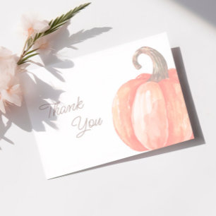 Fall Watercolor Orange Pumpkin Baby Shower Thank You Card