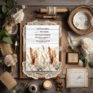 Fall Watercolor Pampas Grass Wedding Invitation
