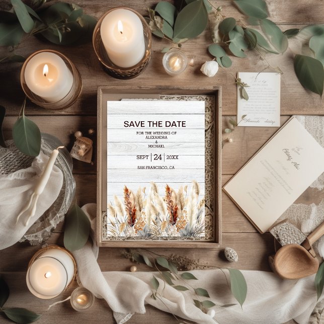 Fall  Watercolor Pampas Grass Wedding Save The Date (Creator Uploaded)