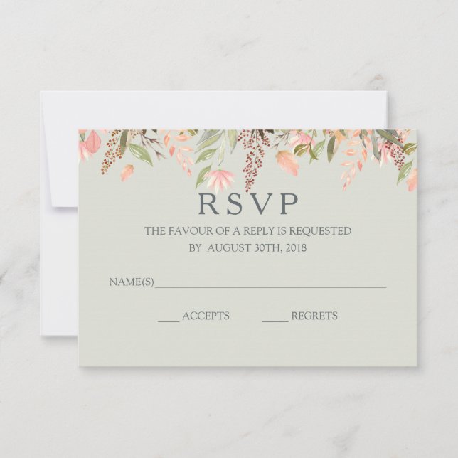 Fall Watercolor Peach and Green Wedding RSVP Card (Front)