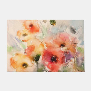Fall watercolor poppies doormat