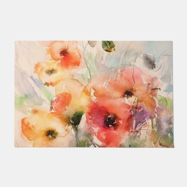 Fall watercolor poppies  doormat (Front)