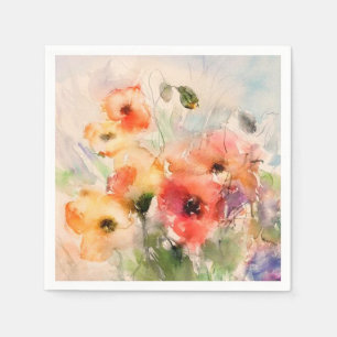 Fall watercolor poppies napkin