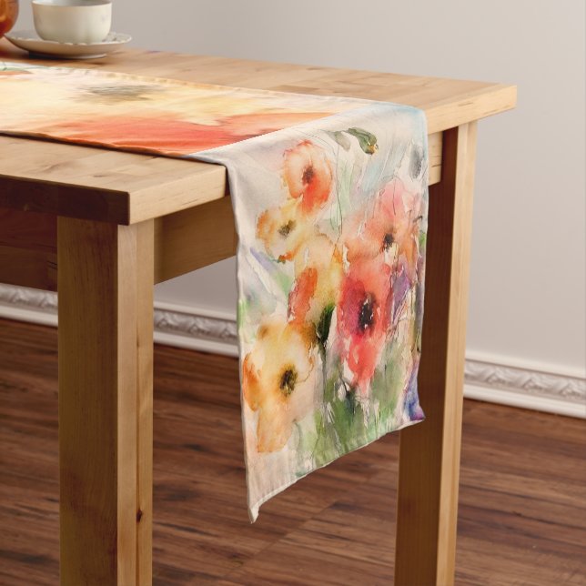 Fall watercolor poppies  short table runner (In Situ)