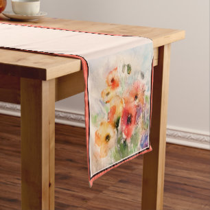 Fall watercolor poppies short table runner