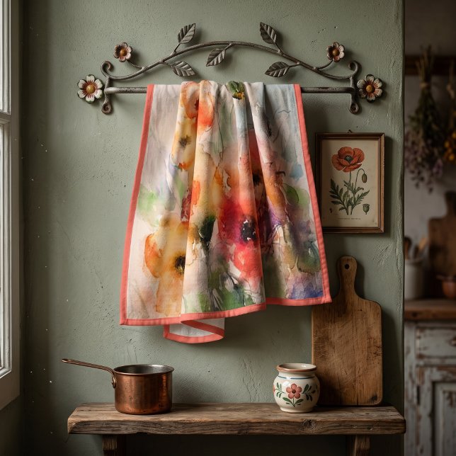 Fall watercolor poppies  tea towel (Creator Uploaded)