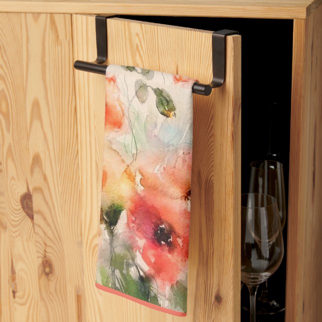 Fall watercolor poppies  tea towel (Thirds Fold)
