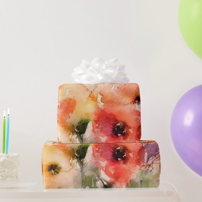 Fall watercolor poppies  wrapping paper (Party Gifts)