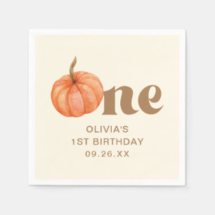  Fall Watercolor Pumpkin 1st Birthday Napkin